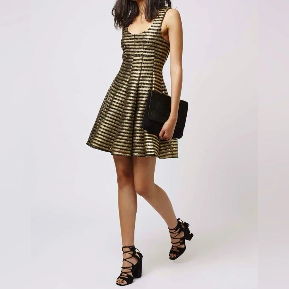 Fit and Flare TopShop Dress Gold and Black Stripes NWT Womens Size 2